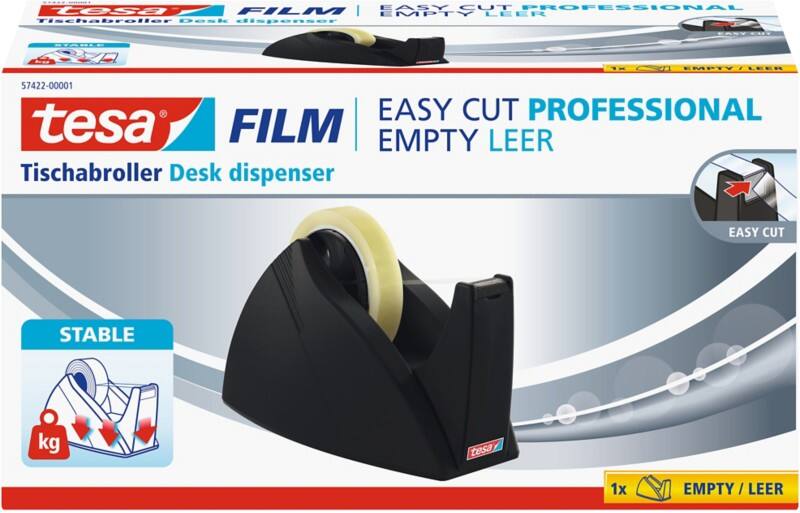 tesa Klebebandabroller tesafilm Easy Cut Professional Schwarz 25 mm (B) x 66 m (L)