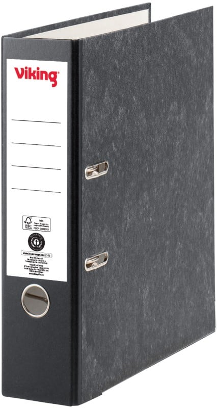 Viking Breit Ordner A4 80 mm Schwarz 2 Ringe Pappkarton Wolkenmarmor Hochformat Recycled