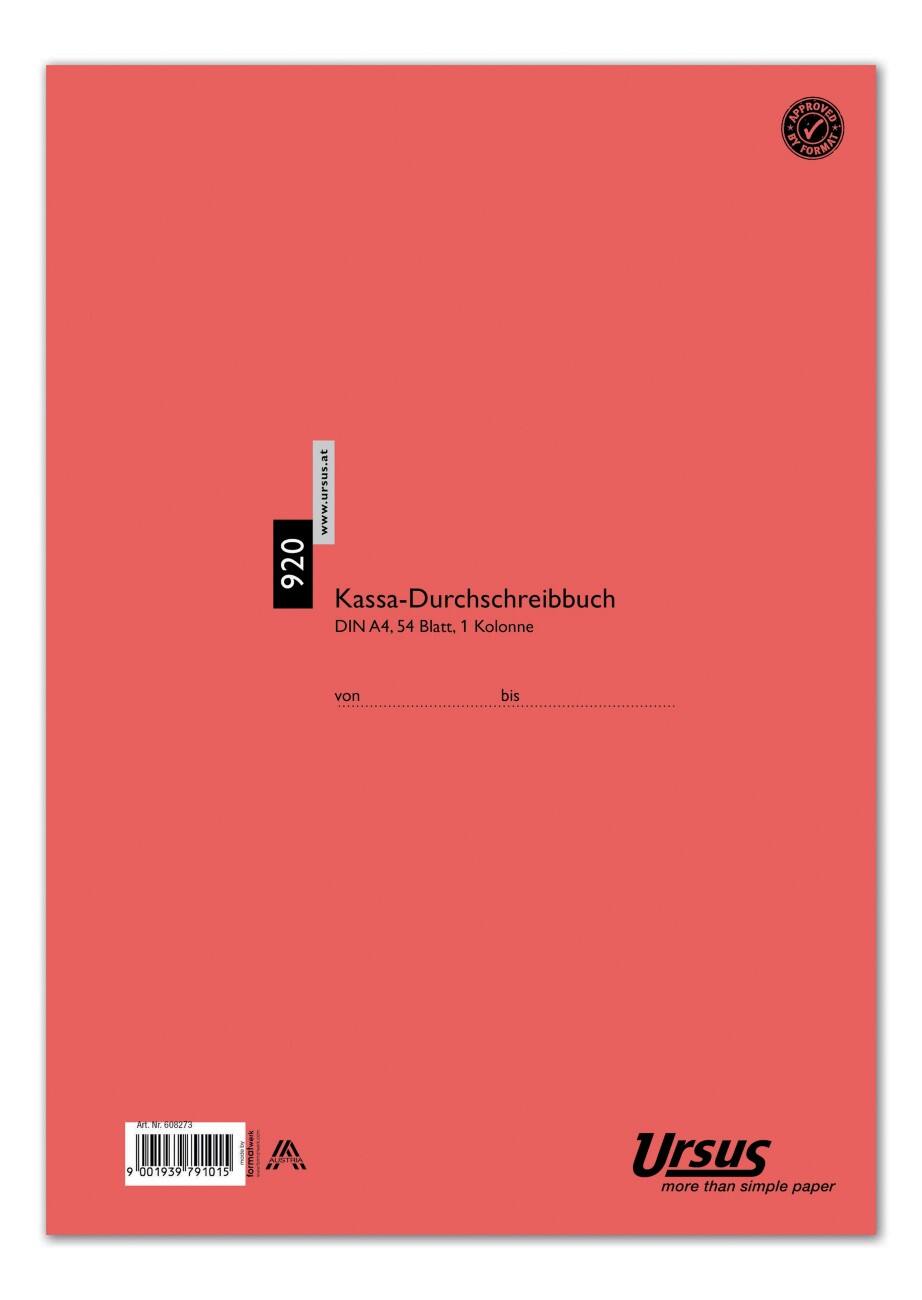 Ursus Style Kassen-Durchschreibbuch 920DKB A4 54 Blatt 70g/qm 1 Kolonne