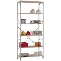 Manuflex Regalsystem 6 Fachböden Holz, Stahl 1.030 x 600 x 2.500 mm Braun, Silber