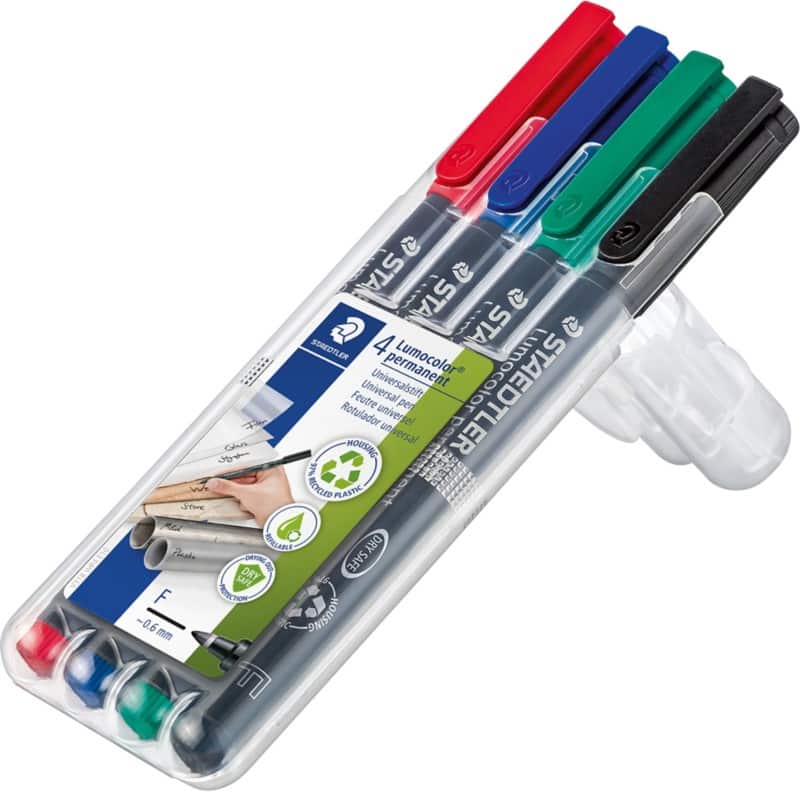 STAEDTLER Lumocolor 318 permanent Folienstifte Fein Rundspitze Färbig sortiert 4 Stück