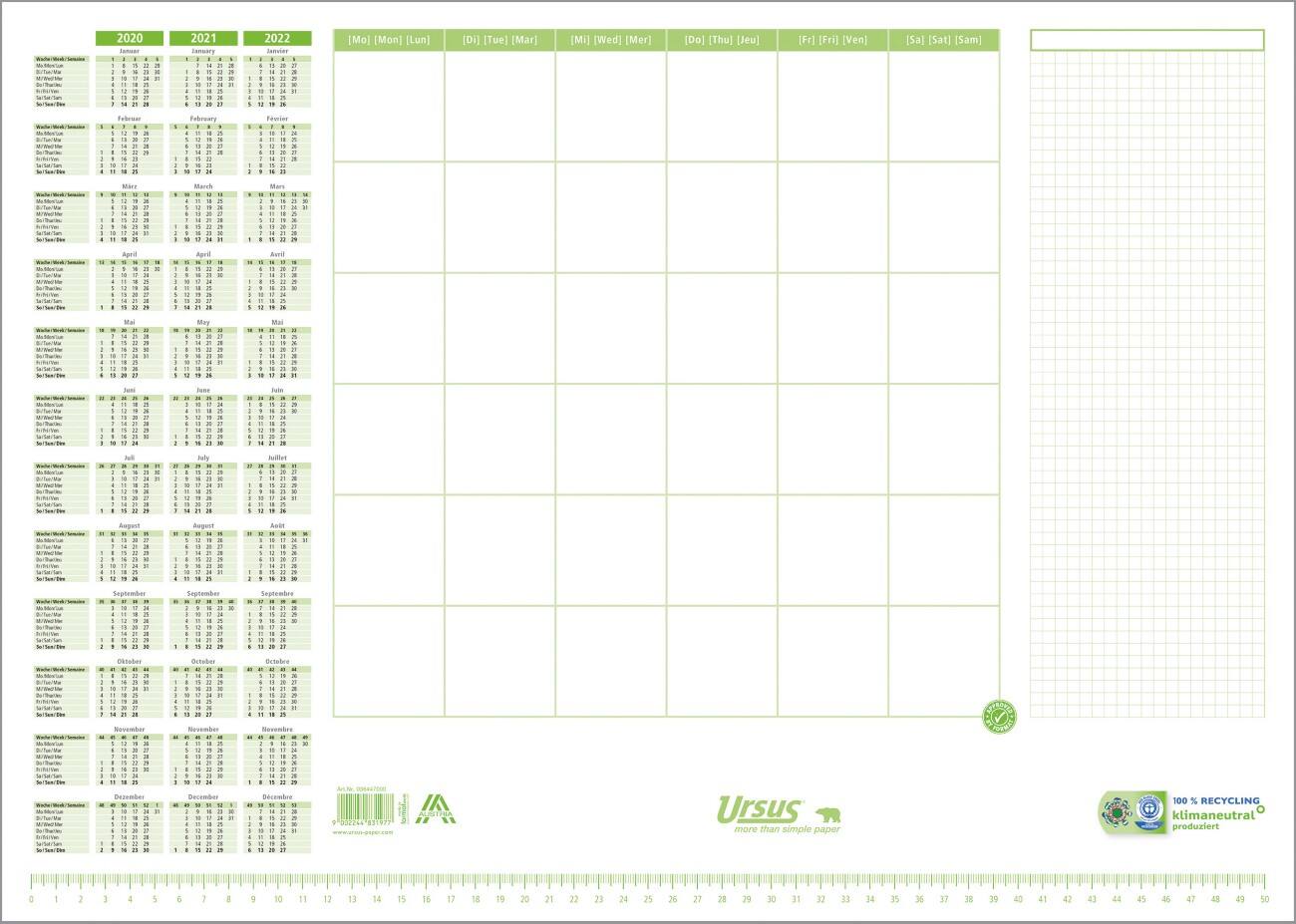 Ursus Schreibunterlage mit 3-Jahres-Kalendarium und Wochenplan 52 x 5 x 37,5 cm 30 Blatt Weiß