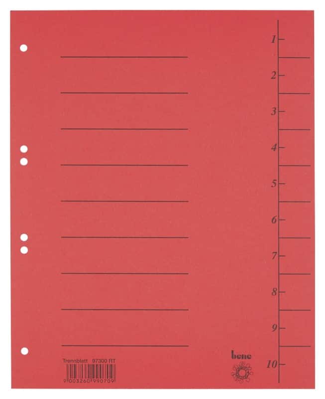 Bene 1 bis 10 Trennblätter DIN A4 Rot 10-teilig Pappkarton 6 Löcher 97300RT 100 Stück