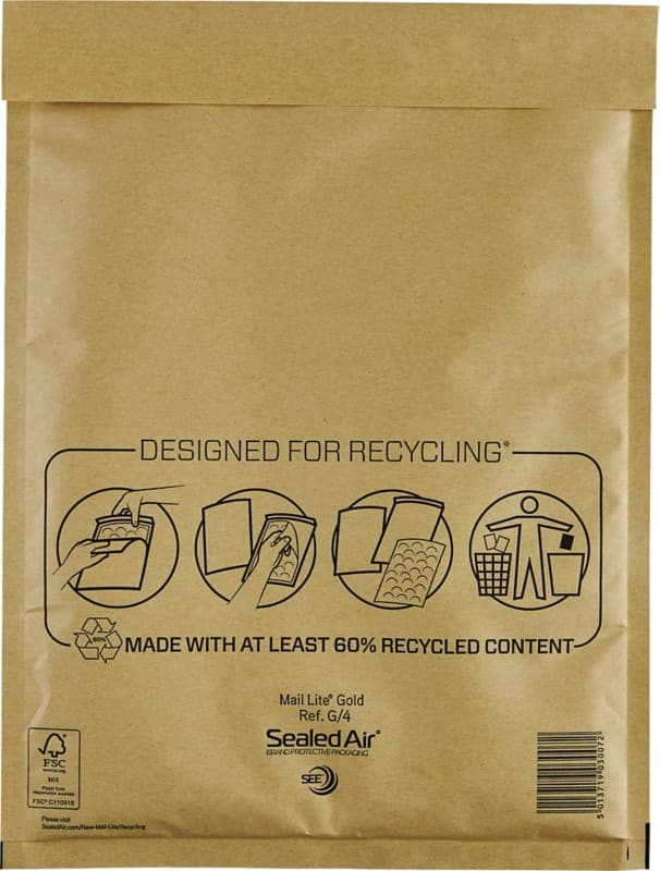 Mail Lite Luftpolster-Versandtaschen G/4 Gold Ohne Fenster 240 (B) x 330 (H) mm Abziehstreifen 79 g/m² 10 Stück