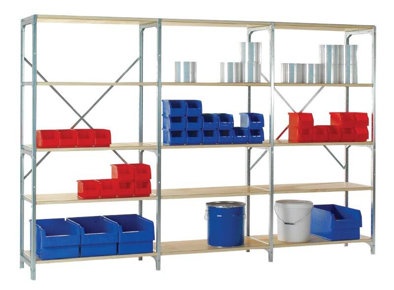 Manuflex Anbauregal 5 Fachböden Holz, Stahl 1.000 x 400 x 2.000 mm Braun, Silber