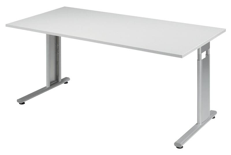 Geramöbel Speed Office Höhenverstellbar Schreibtisch Rechteckig Hellgrau Esche C-Fuß 1.600 (B) x 800 (T) x 820 (H) mm MFC (Melaminbeschichtete Spanplatte), Stahl