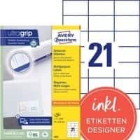 AVERY Zweckform UltraGrip Multifunktionsetiketten 3652 Ja DIN A4 Weiß 70 x 42,3 mm 100 Blatt à 21 Etiketten