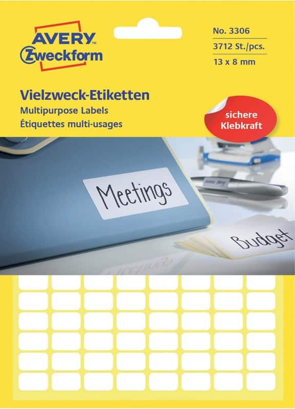 AVERY Zweckform Mini-Etiketten 3306 Weiß 13 x 8 mm 29 Blatt à 128 Etiketten
