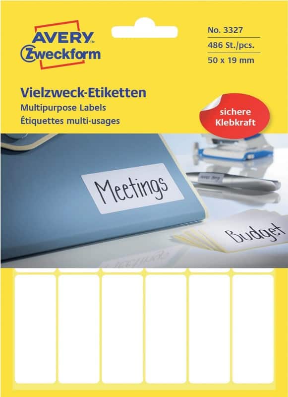 AVERY Zweckform Universaletiketten 3327 Weiß 50 x 19 mm 27 Blatt à 18 Etiketten