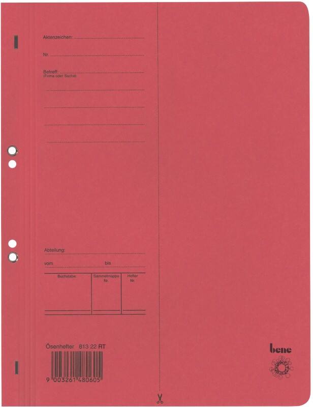 Bene Ösenhefter Manilakarton A4 Rot voller Vorderdeckel 23,5 x 30,5 cm