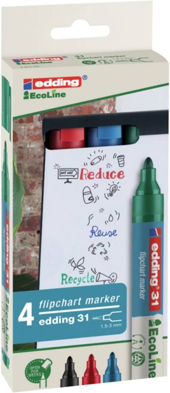 edding 31 Flipchart-Marker  Mittel Rundspitze 1,5 - 3 mm Farbig sortiert Nachfüllbar Wasserbeständig 4 Stück