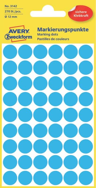 AVERY Zweckform Markierungspunkte 3142 Selbsthaftend Spezial Blau 5 Blatt à 54 Etiketten