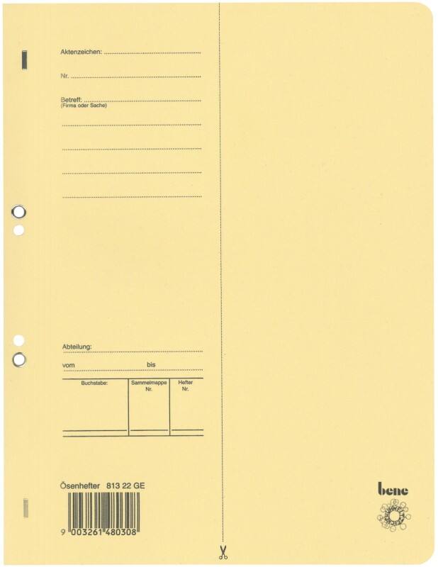 Bene Ösenhefter Manilakarton A4 Gelb voller Vorderdeckel 23,5 x 30,5 cm