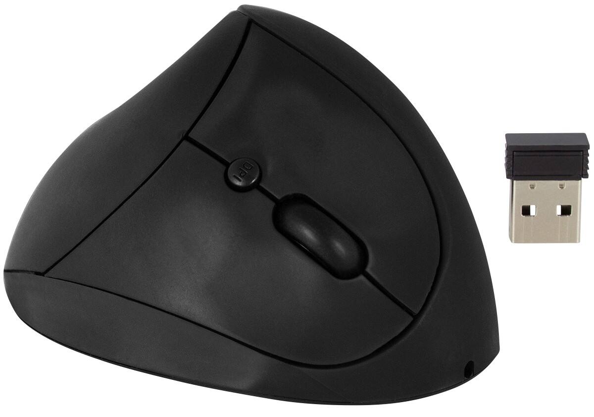 ewent Kabellose Ergonomische Optische Maus EW3150 Für Rechtshänder Mit USB-A Nano Receiver Schwarz