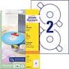 Avery L6043-25 CD-DVD-Disketten-Etiketten A4 Weiß 25 Blatt à 2 Etiketten