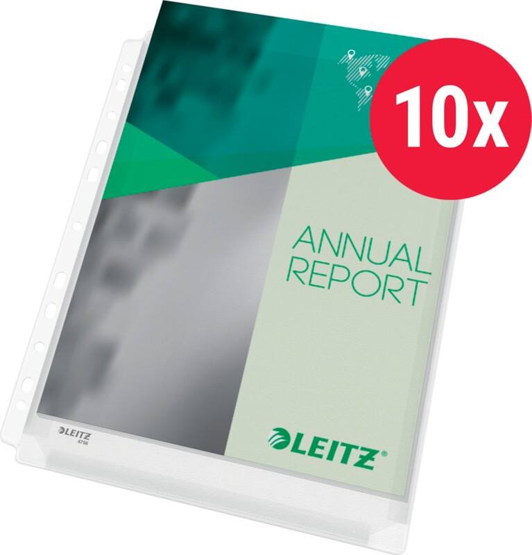 Leitz Premium Maxi Prospekthüllen A4 Genarbt Transparent 170 Mikron PVC (Polyvinylchlorid) Öffnung oben 11 Löcher 47561003 10 Stück