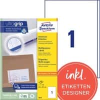 AVERY Zweckform UltraGrip Universaletiketten 3418 Ja DIN A4 Weiß 200 x 297 mm 100 Blatt à 1 Etiketten