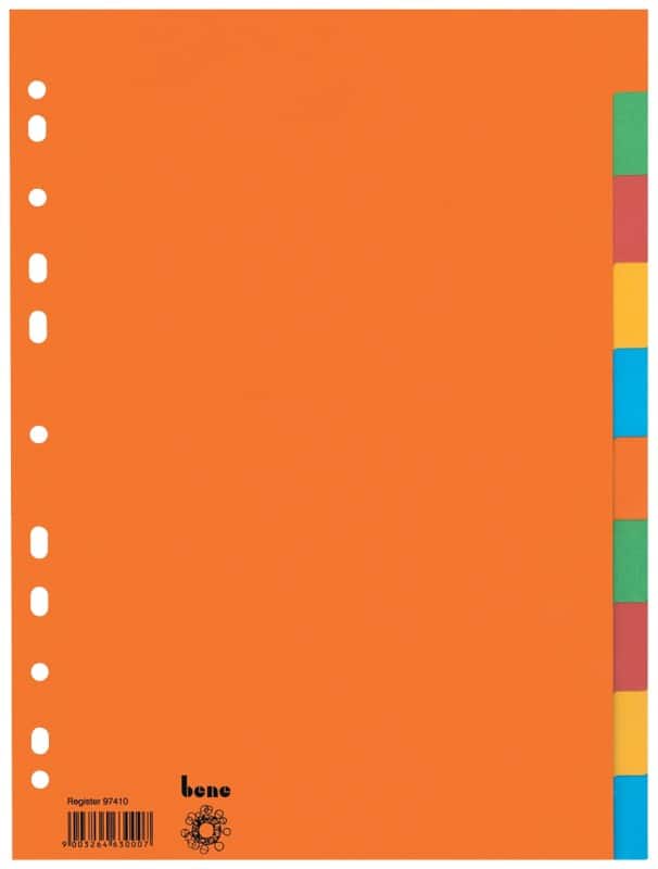 Bene Blanko Register DIN A4 Färbig sortiert 10-teilig Pappkarton 4 Löcher 97410