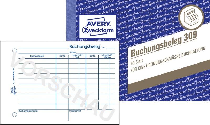 AVERY Zweckform Buchungsbeleg 309 Weiß A6 quer Perforiert 50 Blatt
