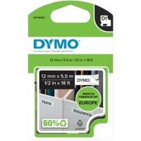 DYMO D1 S0718060 16959 Beschriftungsband Schwarz auf Weiß 12 mm (B) x 5,5 m (L)