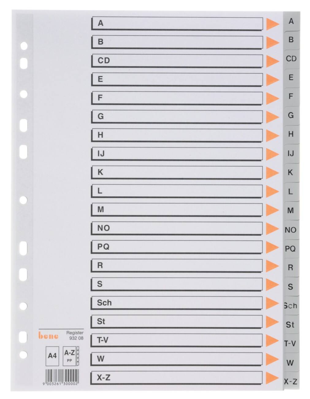 Bene Kunststoffregister DIN A4 Grau 20-teilig 11-fach Kunststoff A - Z