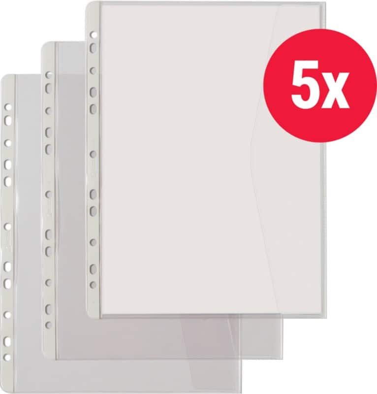 Hetzel Prospekthüllen A4+ Genarbt Transparent 140 Mikron PVC (Polyvinylchlorid) Öffnung rechts 11 Löcher 5 Stück