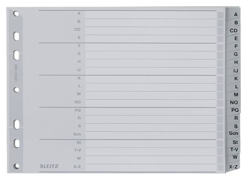 Leitz A - Z Alphabetische Register A5 Grau 20-teilig PP (Polypropylen) 7 Löcher 1262
