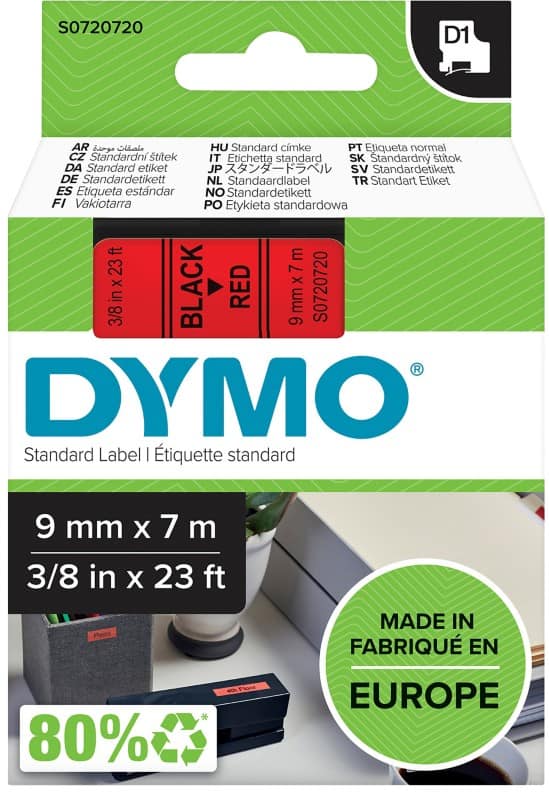 DYMO D1 Beschriftungsband Authentisch 40917 S0720720 Selbsthaftend Schwarz auf Rot 9 mm x 7 m