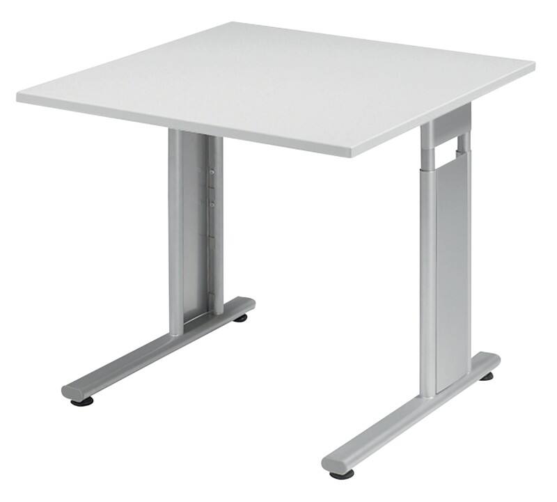 Geramöbel Speed Office Höhenverstellbar Schreibtisch Rechteckig Hellgrau Esche C-Fuß 800 (B) x 800 (T) x 820 (H) mm MFC (Melaminbeschichtete Spanplatte), Stahl