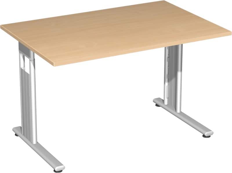 Geramöbel Speed Office Höhenverstellbar Schreibtisch Rechteckig Buche C-Fuß 1.200 (B) x 800 (T) x 820 (H) mm MFC (Melaminbeschichtete Spanplatte), Stahl