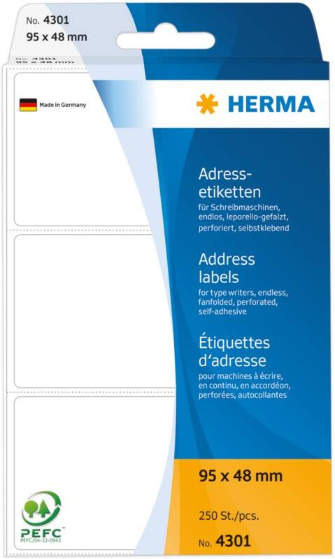 HERMA Adressetiketten 4301 Weiß Selbstklebend 95 x 48 mm 250 Stück