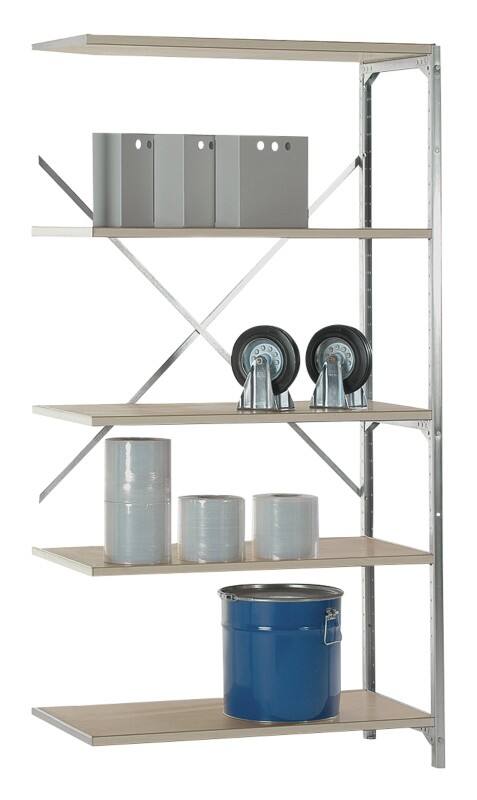 Manuflex Regalsystem 5 Fachböden Holz, Stahl 1.000 x 300 x 2.000 mm Braun, Silber