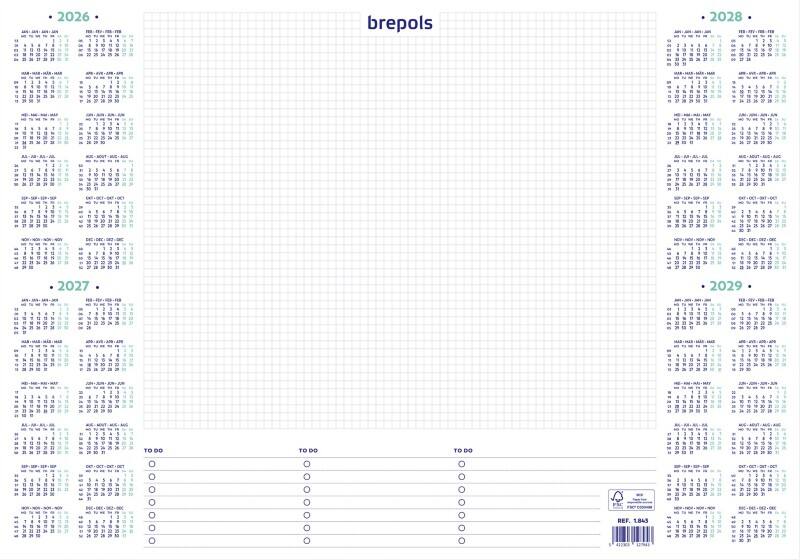 Brepols DeskMate Schreibtisch-Kalender 2024, 2025, 2026, 2027 Niederländisch, Französisch, Deutsch, Englisch 35 (B) x 0,5 (T) x 50 (H) cm Weiß 40 Blatt
