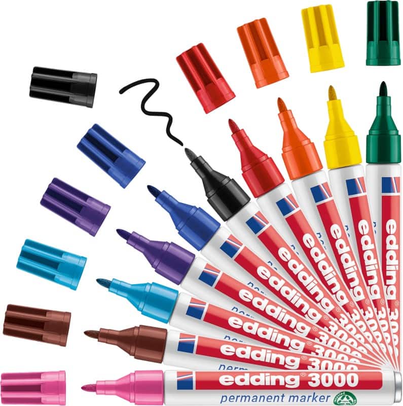 edding 3000 3000 Permanentmarker 100% Recycelt Mittel Rundspitze 1,5 - 3 mm Farbig sortiert Nachfüllbar Wasserbeständig 10 Stück