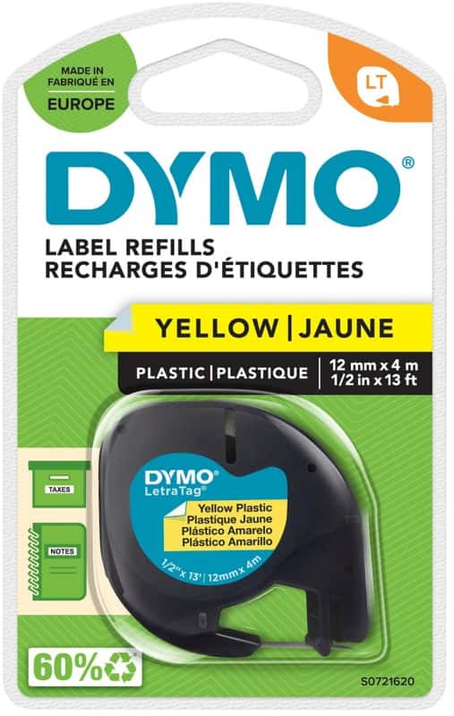 Dymo LT S0721620 / 91202 Authentic LetraTag Schriftband Selbstklebend Gelb 12 mm x 4m