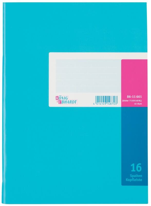 König & Ebhardt Spaltenbuch 16 Spalten DIN A4 80 g/m² Blau 40 Blatt