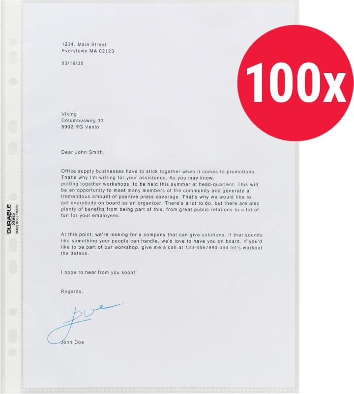 DURABLE Premium Prospekthüllen A4 Glasklar Transparent 80 Mikron PP (Polypropylen) Öffnung oben 11 Löcher 2676-19 100 Stück