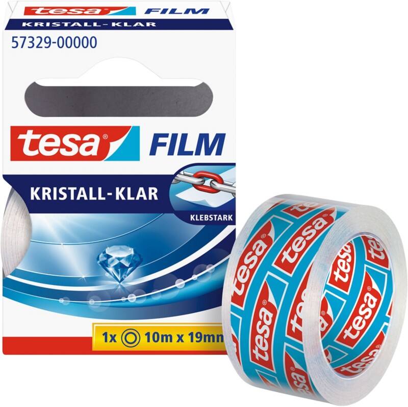 tesa Klebeband tesafilm Kristall-Klar 57329 Transparent 19 mm (B) x 10 m (L) PP (Polypropylen) Niedrige Lautstärke