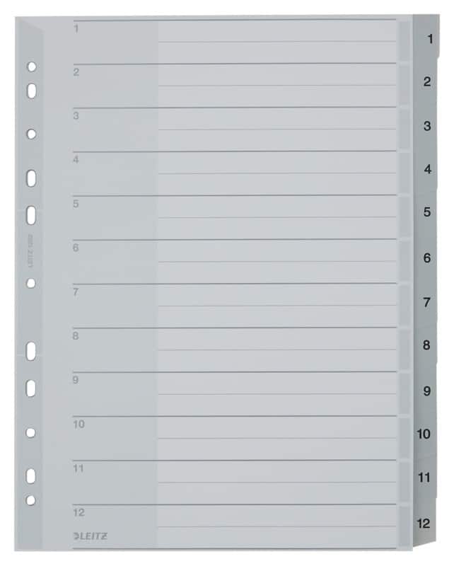 Leitz Register 1282 DIN A4 Überbreite (volle Höhe) Grau 12-teilig 11-fach Kunststoff 1 bis 12