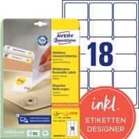 AVERY Zweckform Wiederablösbare Etiketten L6025REV-25 Weiß A4 63,5 x 46,6 mm 30 Blatt à 18 Etiketten
