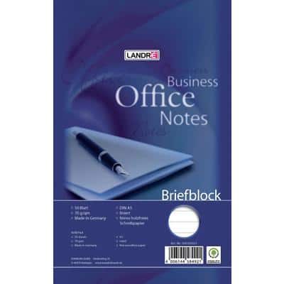 LANDRÉ Office Notizblock DIN A5 Liniert Geleimt Karton Blau Nicht perforiert 100 Seiten