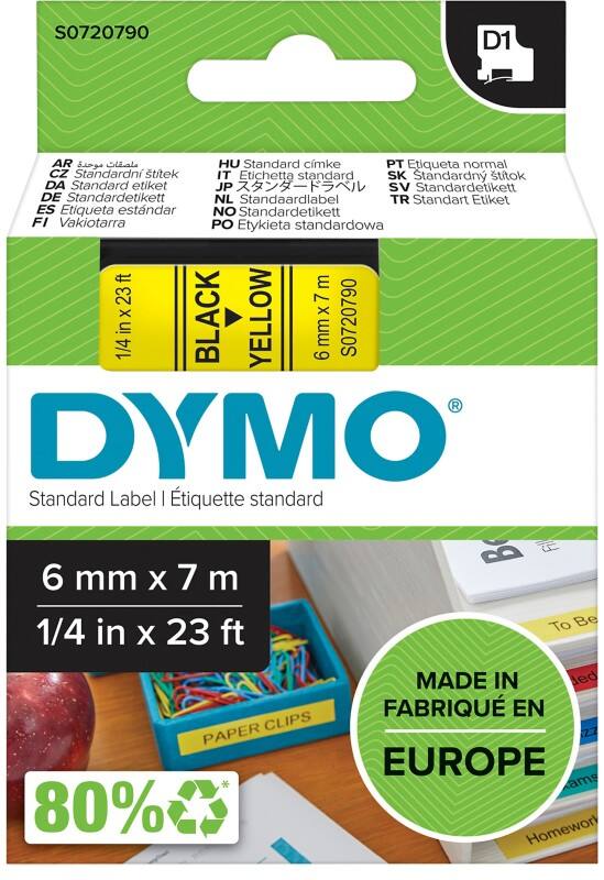 Dymo D1 S0720790 / 43618 Authentic Schriftband Selbstklebend Schwarzer Druck auf Gelb 6 mm x 7m