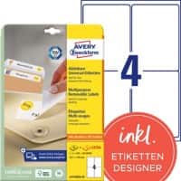 AVERY Zweckform Wiederablösbare Etiketten L4733REV-25 Weiß A4 99,1 x 139 mm 30 Blatt à 4 Etiketten