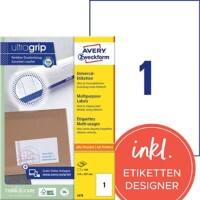 AVERY Zweckform Universaletiketten 3478 Ultragrip Weiß DIN A4 210 x 297 mm 100 Blatt à 1 Etiketten