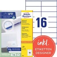 AVERY Zweckform UltraGrip Universaletiketten 3423 Ja DIN A4 Weiß 105 x 35 mm 100 Blatt à 16 Etiketten