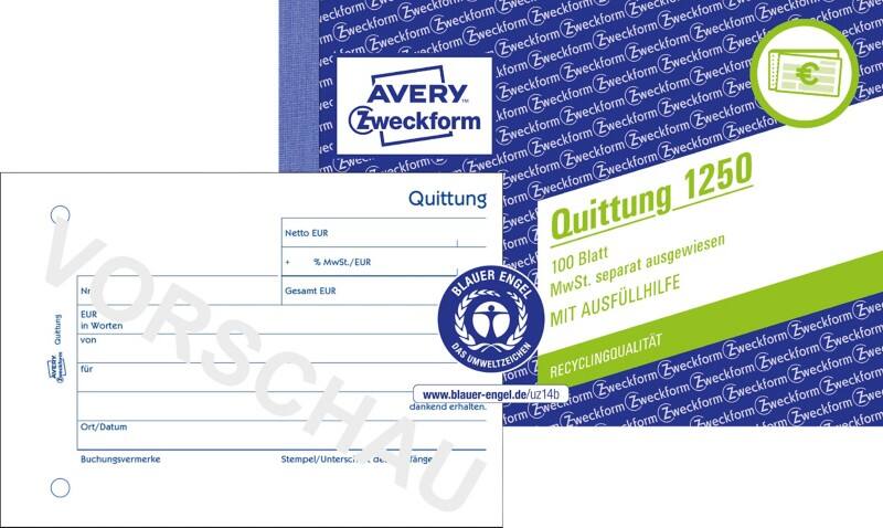 AVERY Zweckform Quittungsblock 1250 Weiß A6 quer Perforiert 100 Blatt