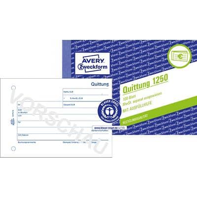 AVERY Zweckform 306 Quittungsblock (A6 quer, 2x50 Blatt, mit Durchschlag, fälschungssicher, separat ausgewiesene MwSt., für Deutschland und AVERY Zweckform 306 Quittungsblock (A6 quer, 2x50 Blatt, mit Durchschlag, fälschungssicher, separat ausgewiesene MwSt., für Deutschland und
