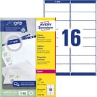 AVERY Zweckform Abziehhilfe QuickPEEL,ultragrip Adressetiketten L7162-100 Selbsthaftend A4 Weiß 99,1 x 33,9 mm 100 Blatt à 16 Etiketten