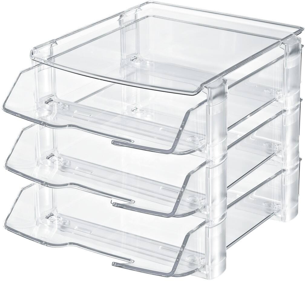 Han Briefablagenset Wave /1043-23, glasklar, 277x252x350 mm, Set 3 Ablagen und Abdeckung