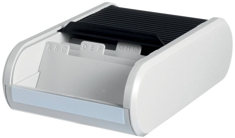 helit Visitenkartenbox H6218098 A8 300 Karten Lichtgrau, Schwarz 13,6 x 24 x 6,7 cm